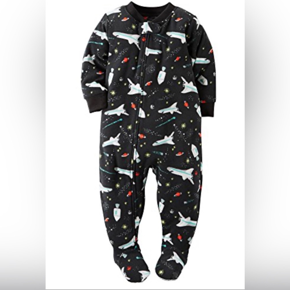 Carter's fleece Black and White Pajama Set with Fun Pattern